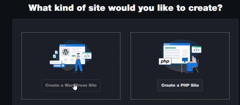 select type of site you want to make in cloudpanel
